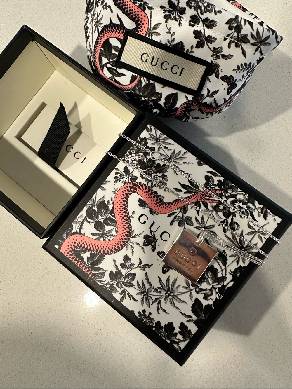 Gucci Trademark Logo Square Pendant Necklace